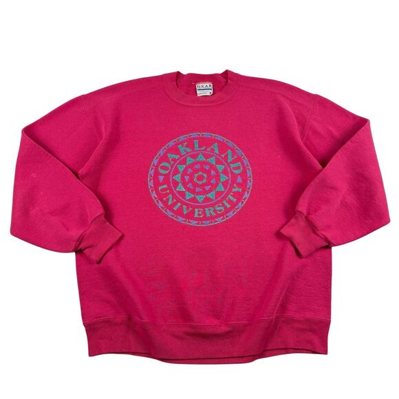 Vintage Oakland University OU Rochester MI 80s/90s Pink Crewneck Womens Size XL - Picture 1 of 8